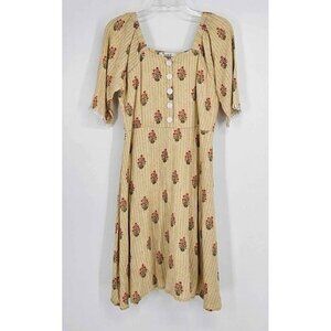 Kaira Be That Girl Today Yellow Grey Stripe Floral Bodice Cottagecore Dress
